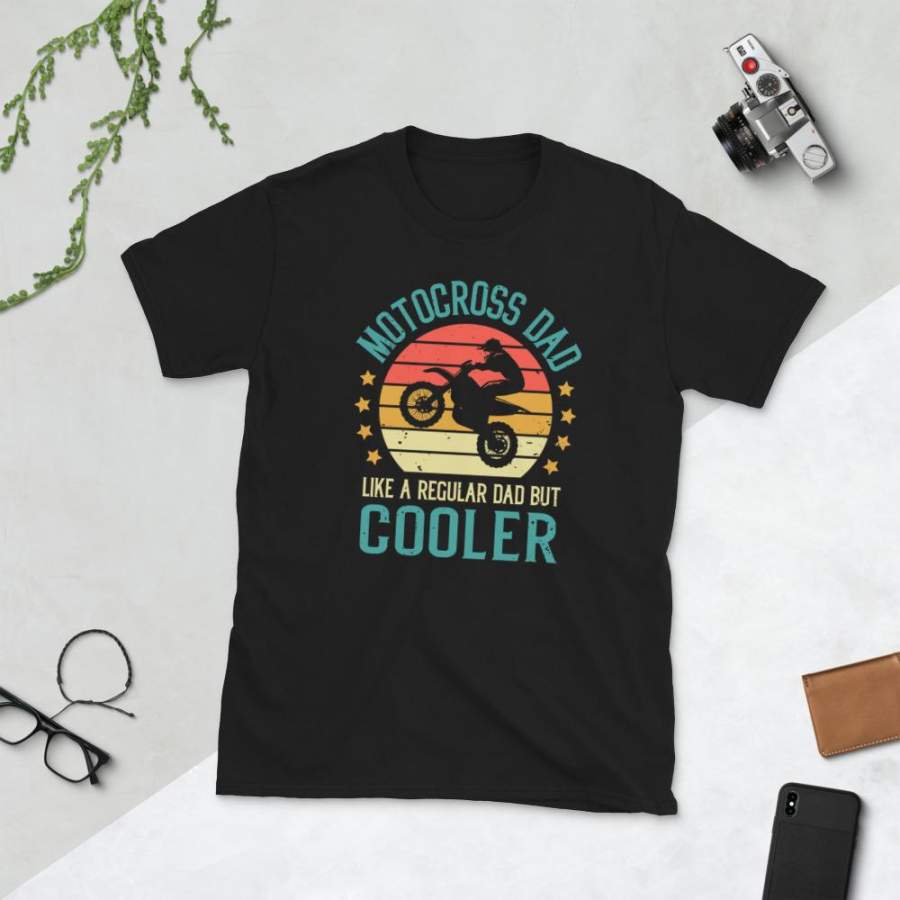Motocross Dad Like A Normal Dad But Cooler T-Shirt Men Vintage Dirtbiking Lover Rider Shirt Father’s Day Gift Dirtbiker S-3XL Unisex Tee