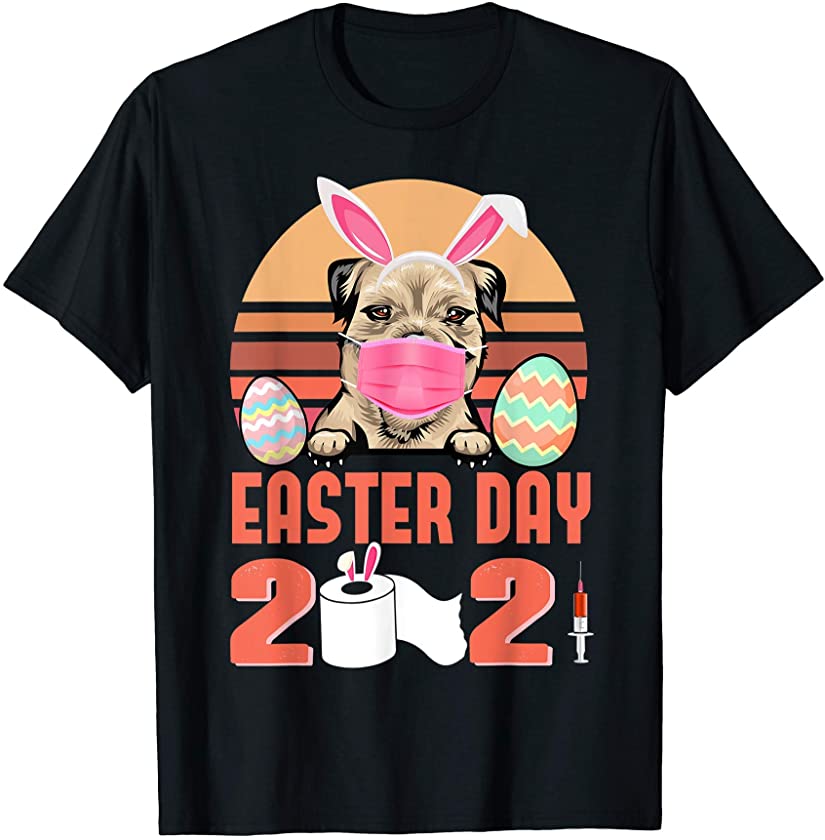 Border Terrier Dog Face Mask Bunny Egg Easter Day 2021 T-Shirt