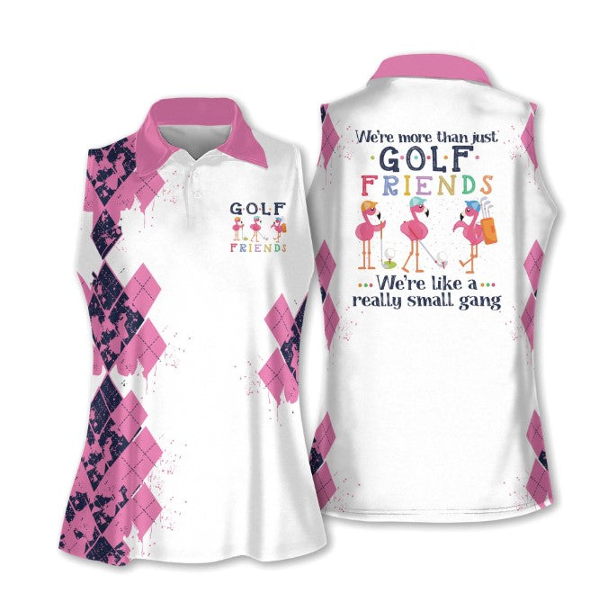 Sleeveless Women Polo Shirt For Ladies, Flamingo Golf Friends Muticolor Golf Polo Shirt And Wine Shirt