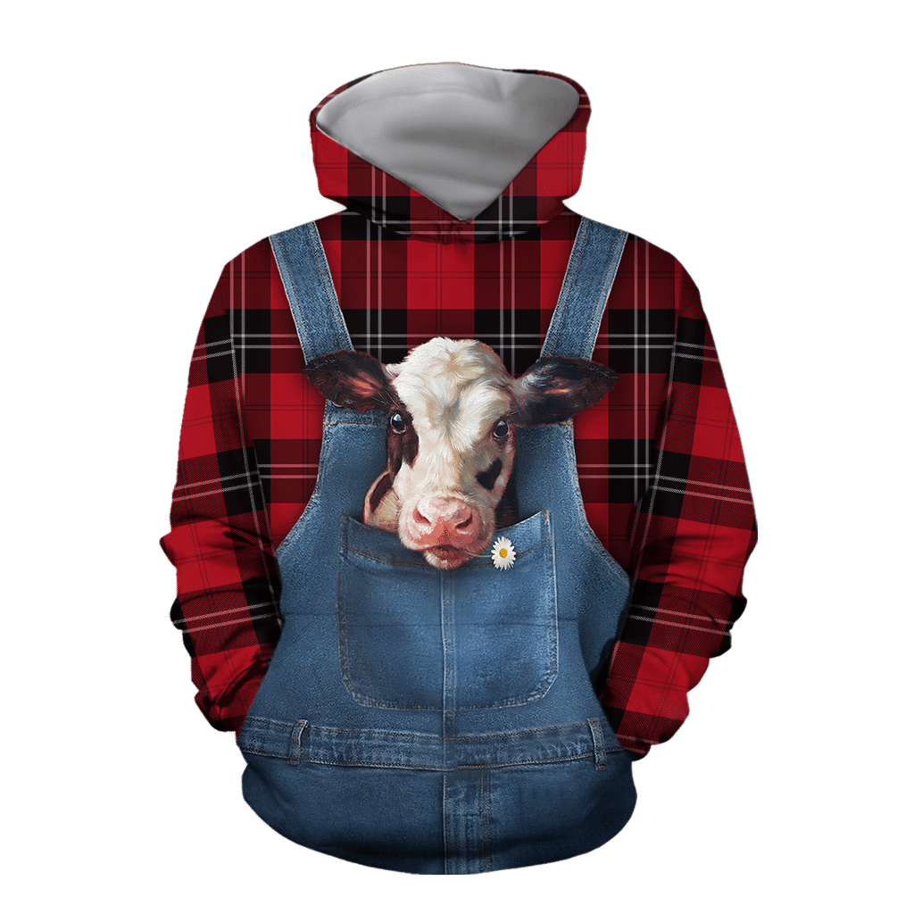 Cute Baby Dairy Cow Red Plaid 3D Printed Sublimation Hoodie Hooded Sweatshirt Comfy Soft And Warm For Men Women S to 5XL CTC1301575