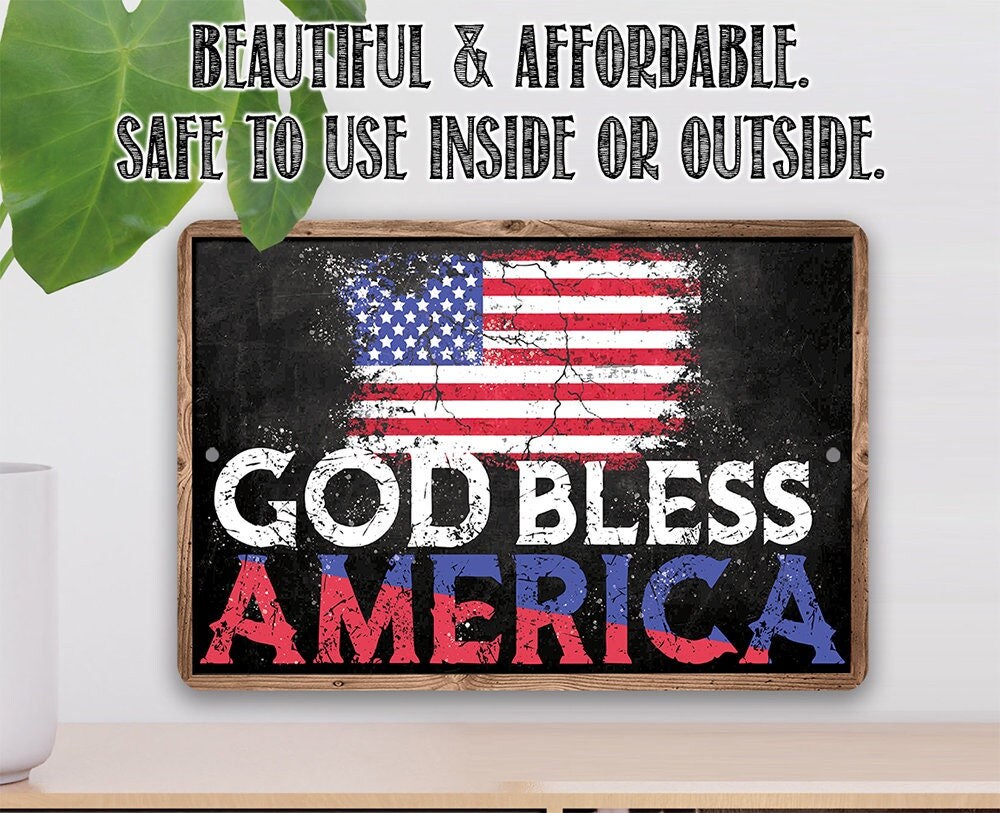 God Bless America – Flag – 8″ x 12″ or 12″ x 18″ Aluminum Tin Awesome Metal Poster