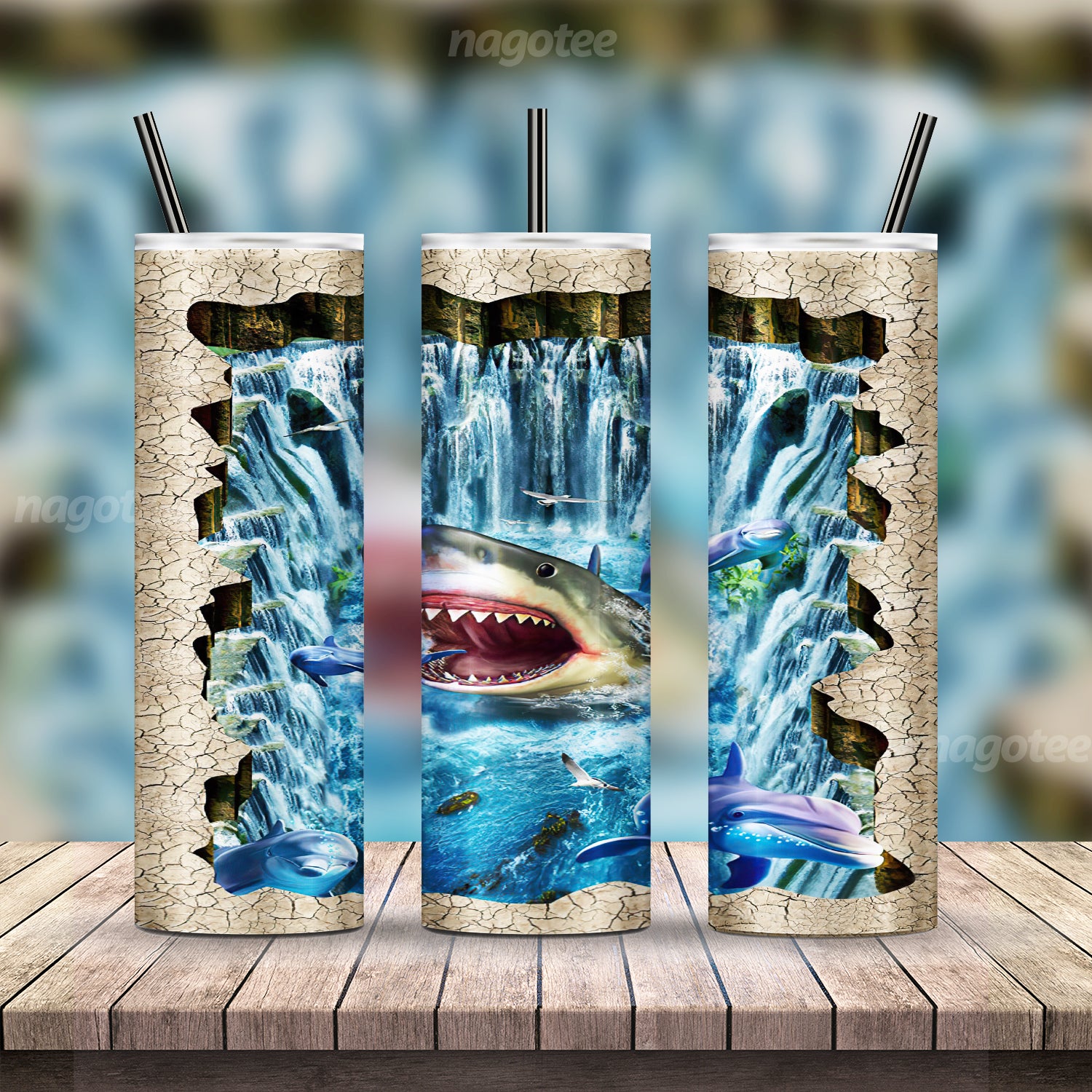 Big 3D Shark On Beach Skinny Stainless Steel 20oz – Tumbler