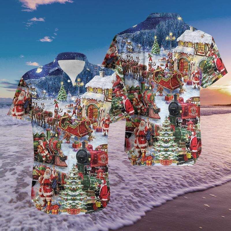 Get Now A Train Come Home Christmas Santa Claus Hawaii Aloha Shirts Ha19636