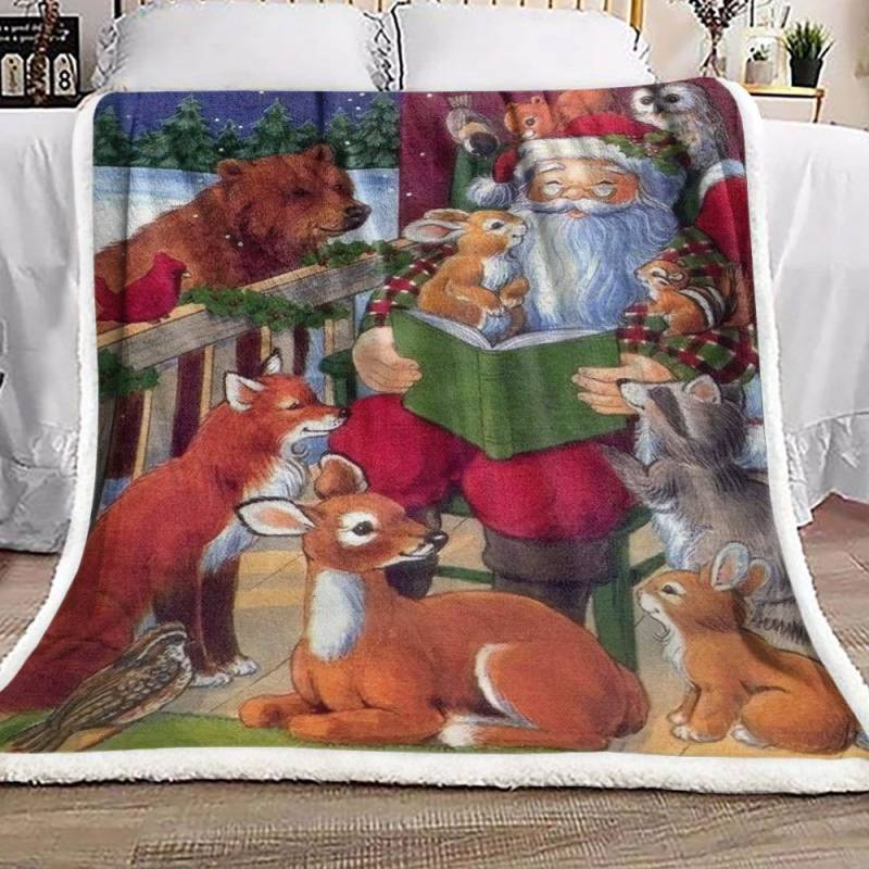 Christmas Santa Claus Rabbit Racoon Reindeer Deer Owl Fox Bear BT1811012F Sherpa Fleece Blanket