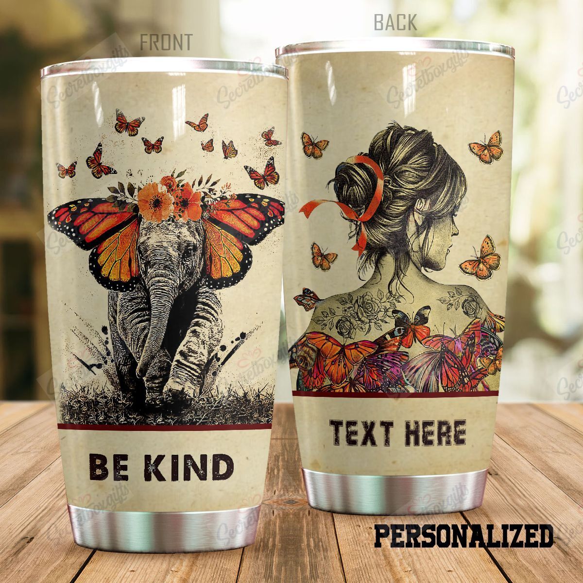 Personalized Butterfly Elephant Nc0711764Cl Stainless Steel Tumbler Travel Customize Name, Text, Number, Image