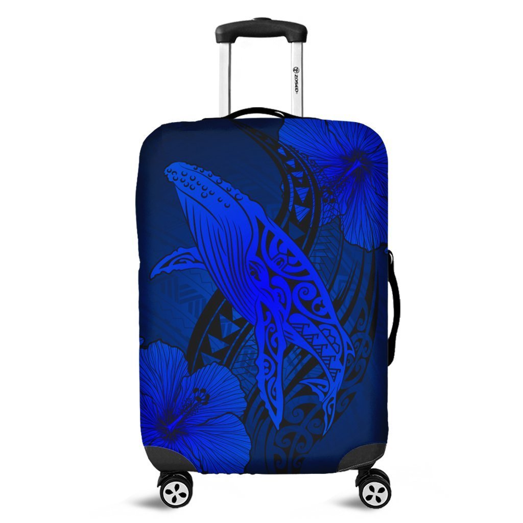 Hawaiian Map Whale Swim Hibiscus Polynesian Luggage Covers – Blue