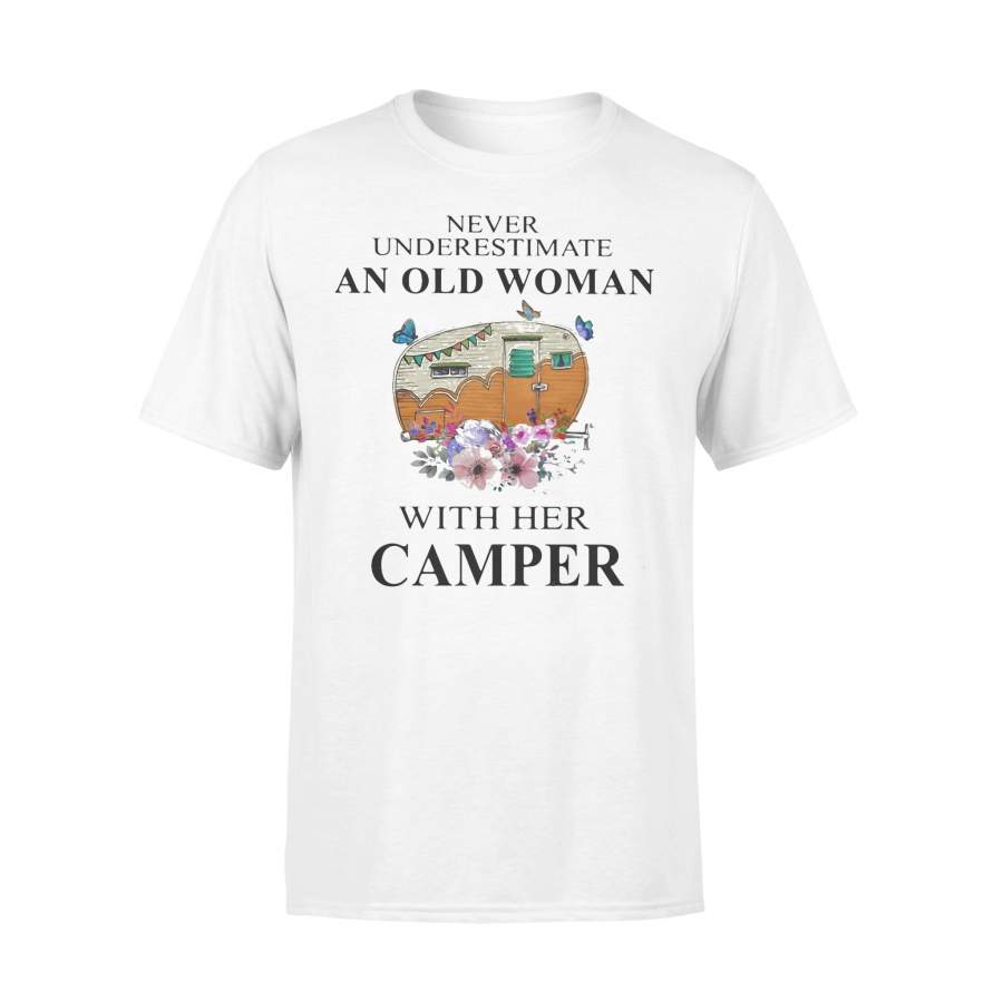 Never Underestimate An Old Woman With Her Camper Flowers T-shirt