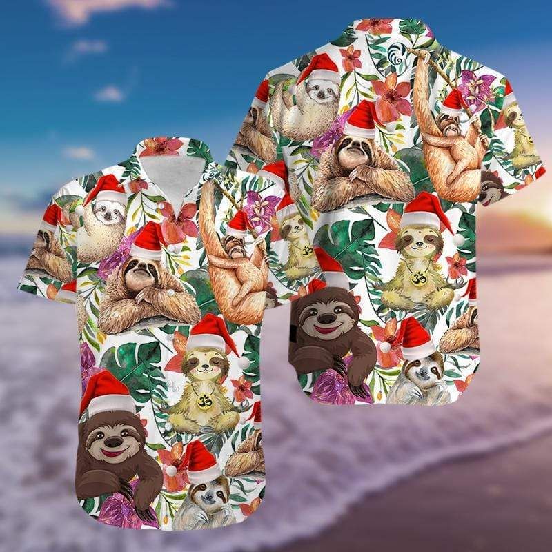 Funny Sloth Merry Christmas Hawaii Aloha Shirts Ha16429