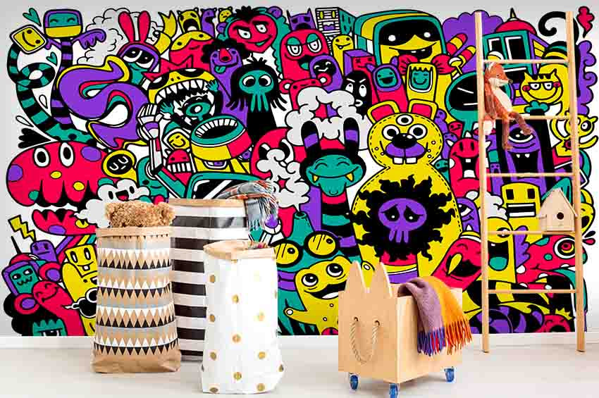 3D Animal Graffiti Wall Mural Wallpaper Sf69