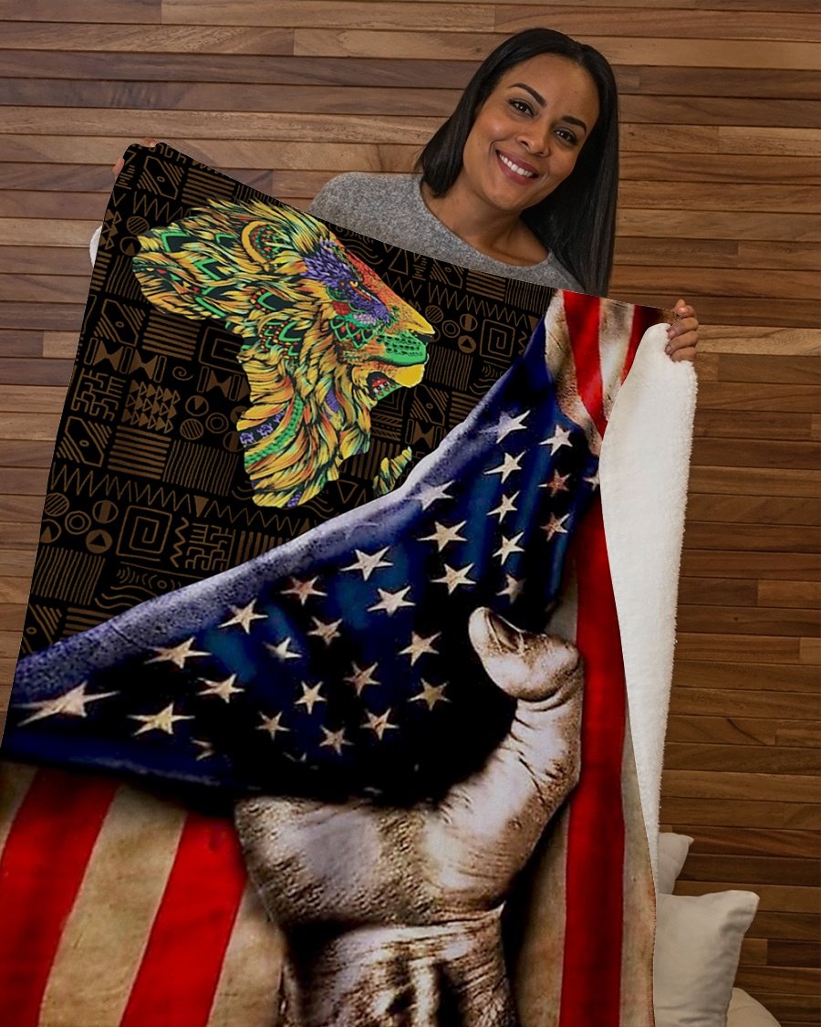 Africa Lion American Flag Fleece Blanket – Quilt Blanket