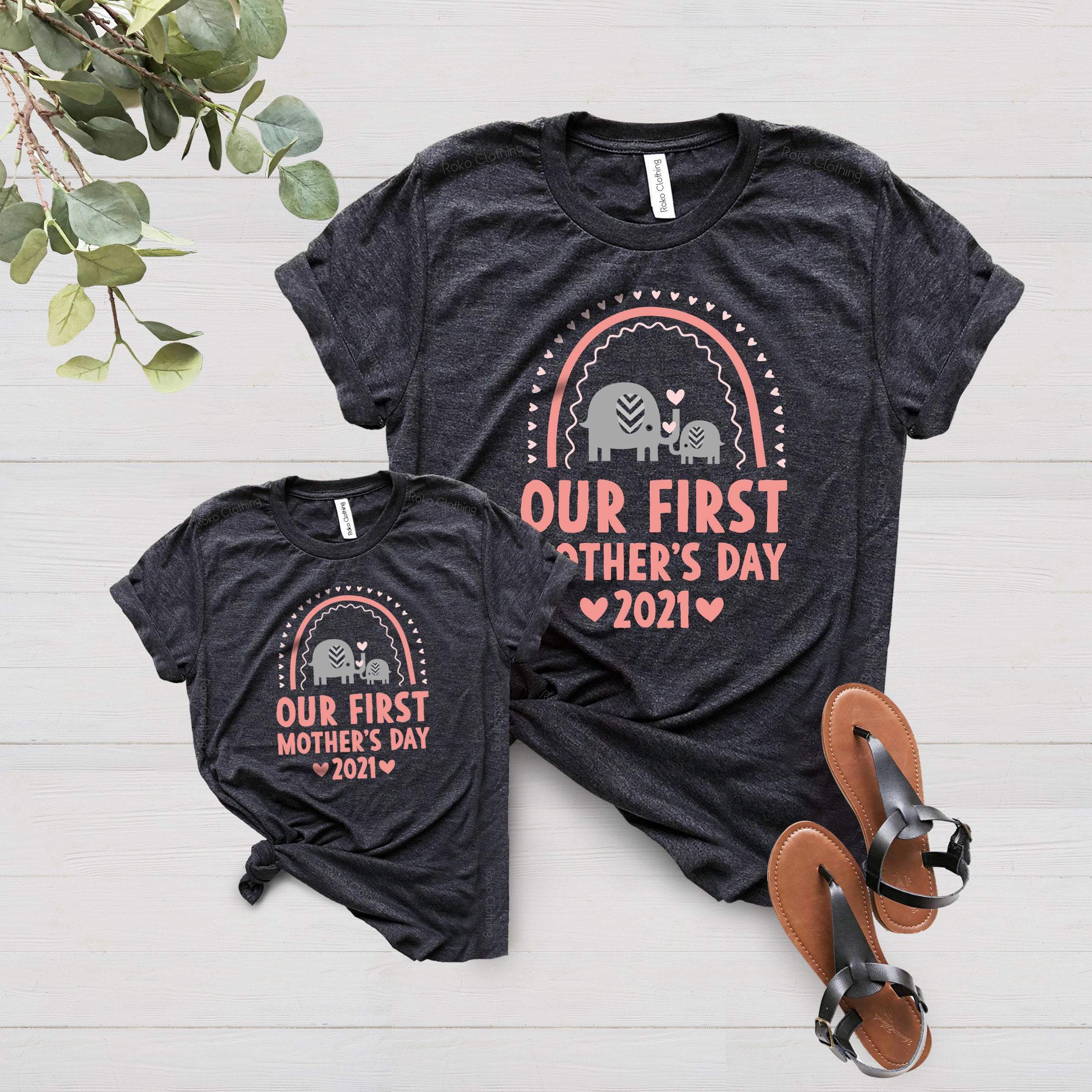 First Mother’S Day Shirts, Elephant Matching, Mom And Baby Shirt And Bodysuit Set, Our First Mothers Day, Matching Shirt, Gift Set