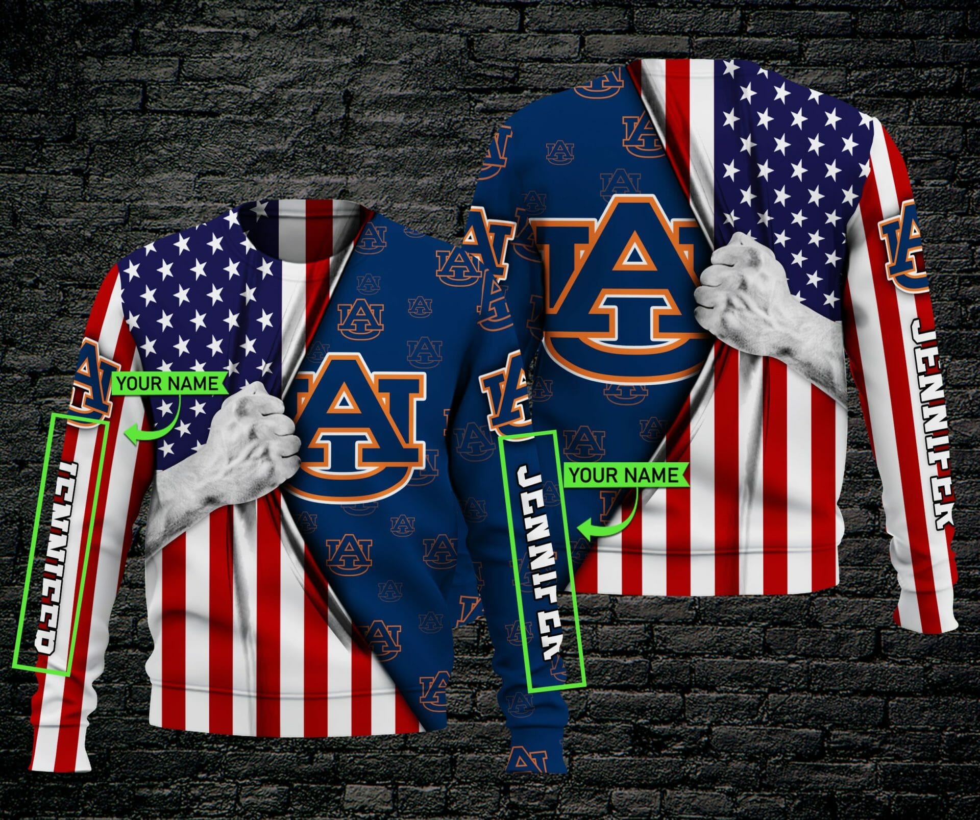 Auburn Tigers Custom Name American Flag Gift For Fan 3D Full Printing Sweatshirt