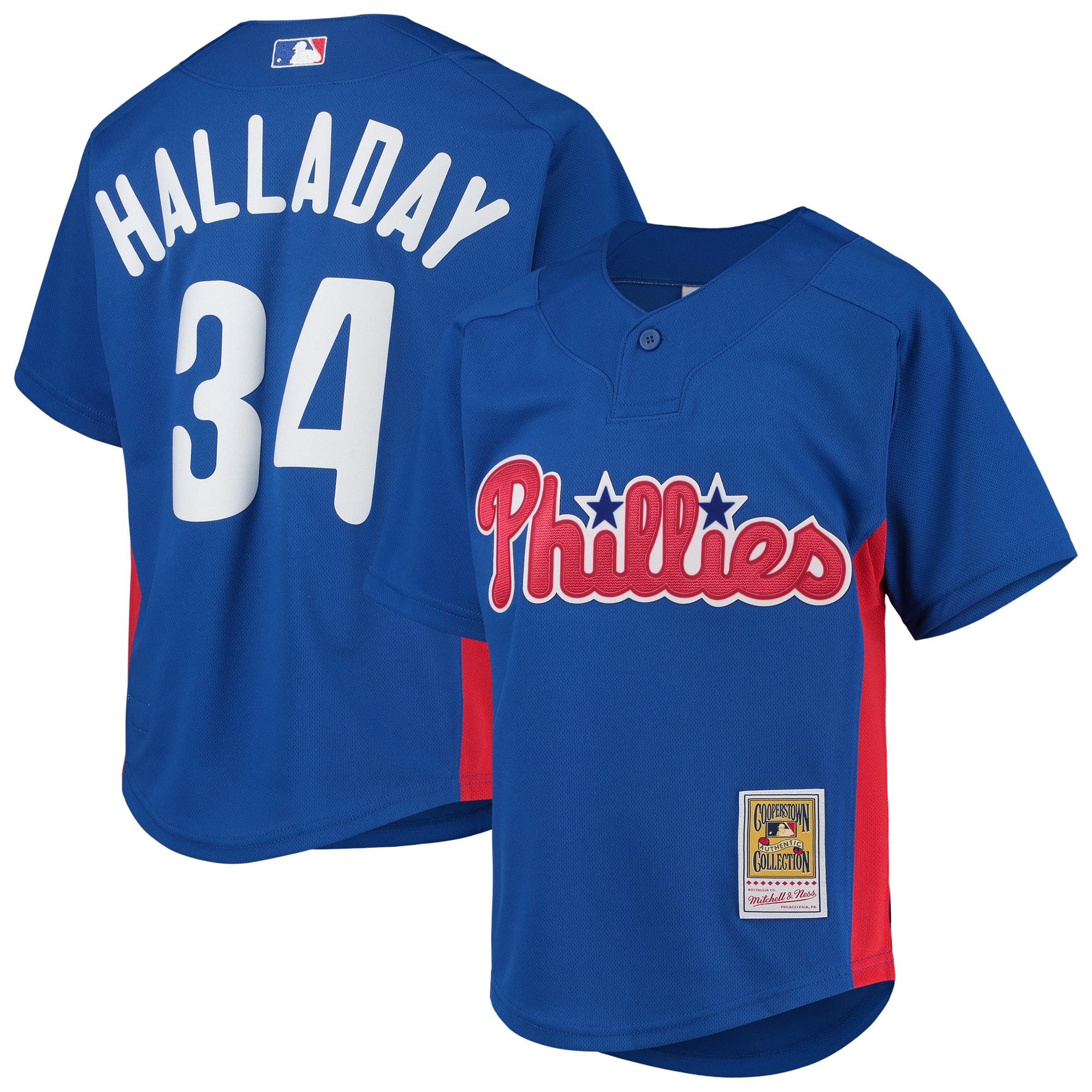 Youth Philadelphia Phillies Roy Halladay Mitchell & Ness Royal Cooperstown Collection Mesh Batting Practice Jersey