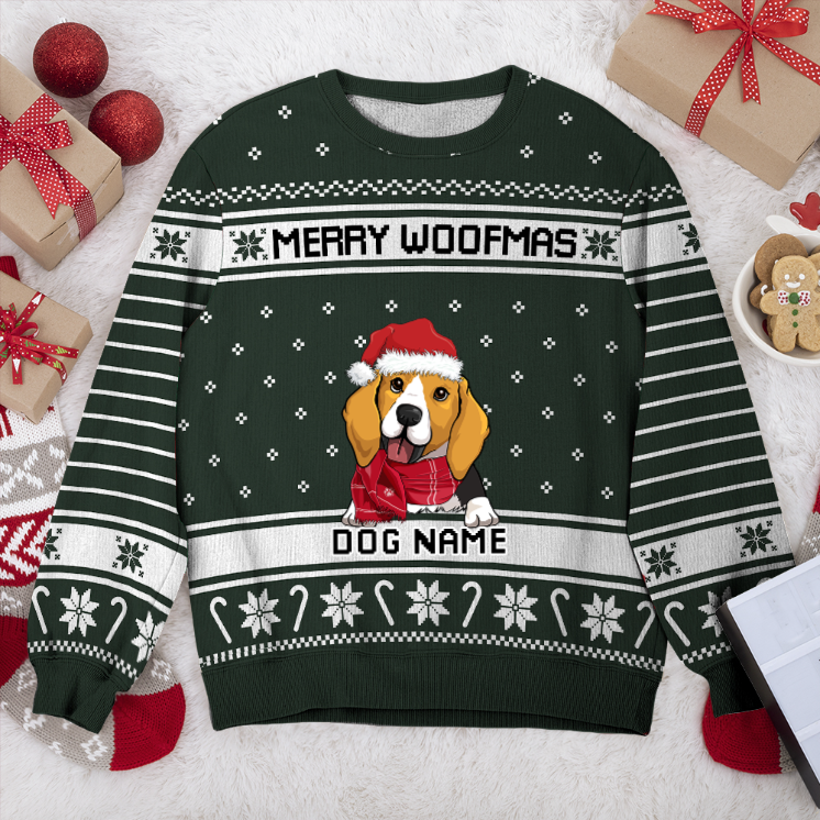 Beagle Merry Woofmas Personalized Sweater, Dog Ugly Christmas Sweater