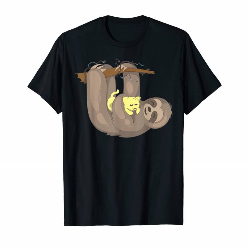 Sloth Hugging Cat | Funny Animal Keeper Lazy Cute Gift T-shirt