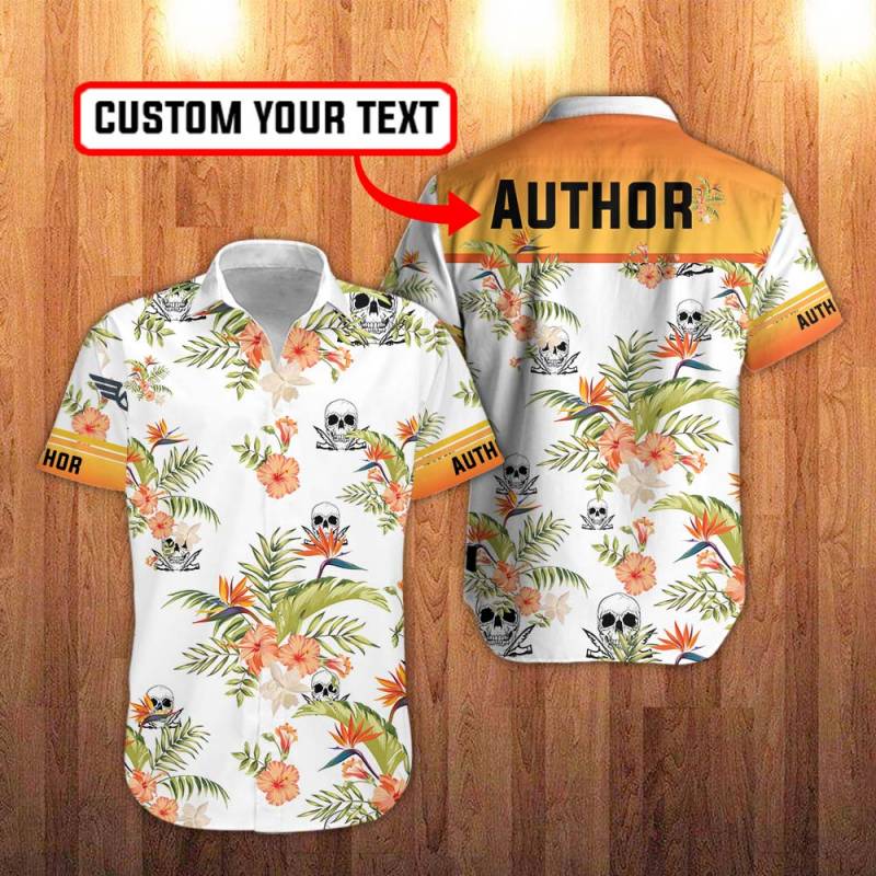 Author Floral Hawaiian Shirt in White And Hawaiian Hibiscus Flower Personalization 3D Full Print Button Shirt