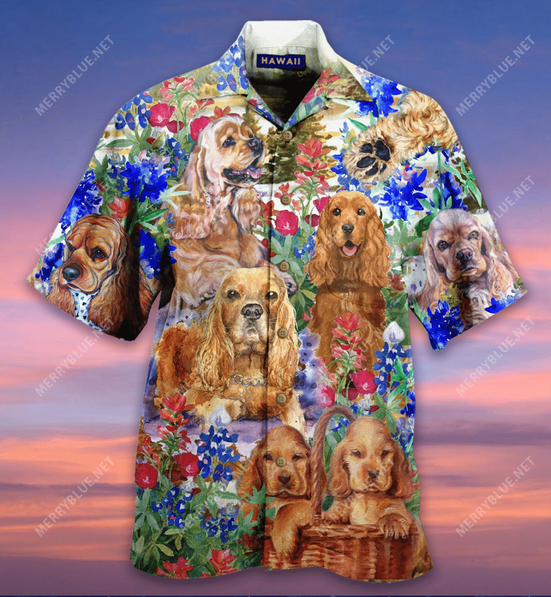 Blooming Bluebonnets And Cocker Spaniel Hawaii Shirt Ha25525