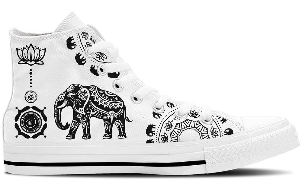 Ethnic Elephant White High Top Shoes Sneakers