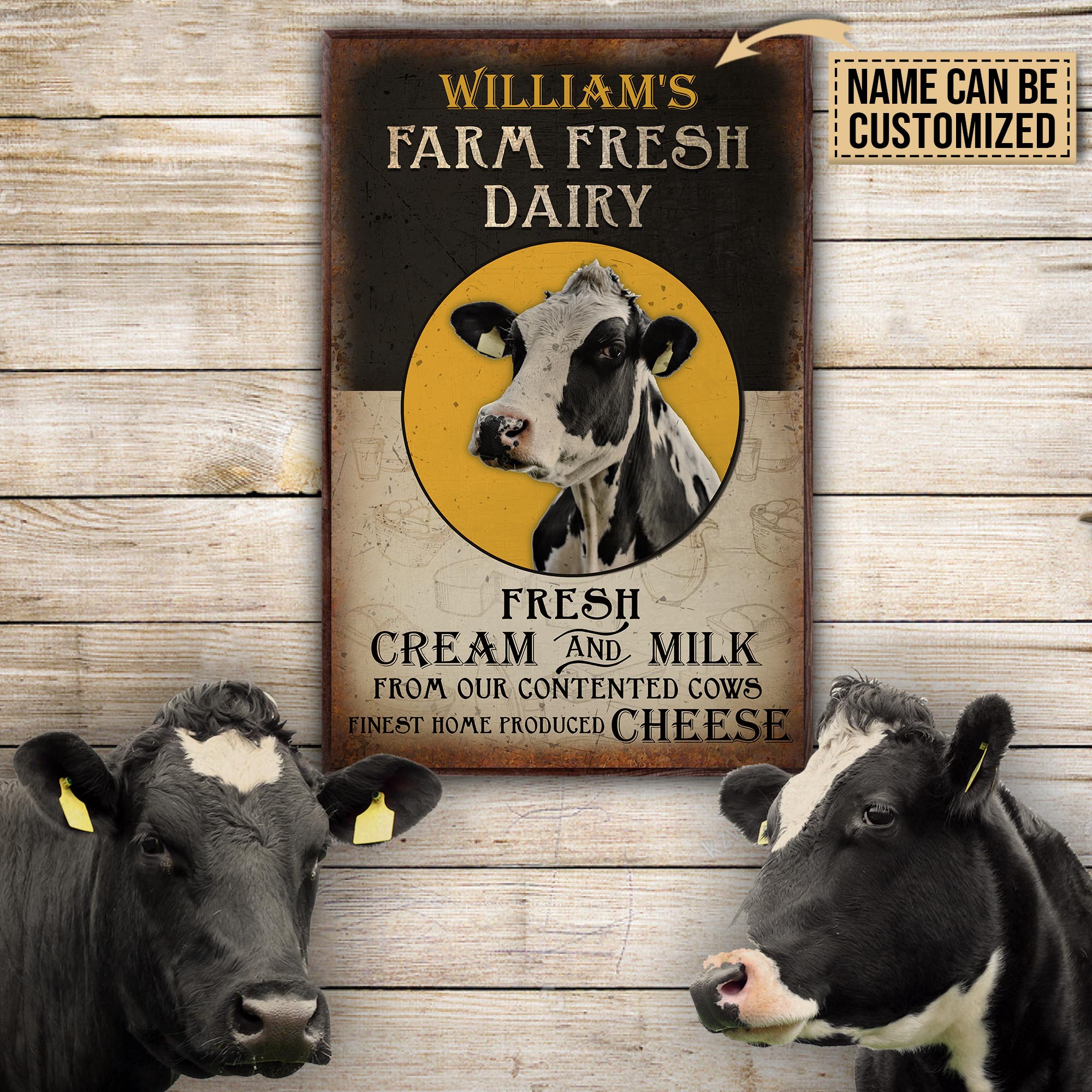 Aeticon Gifts Personalized Dairy Farming Contented Cows Canvas Mom Dad Gift Home Decor