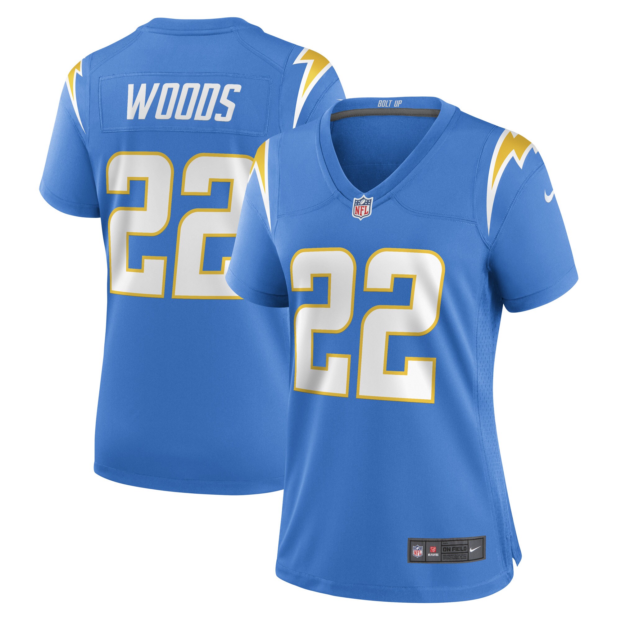 JT Woods Los Angeles Chargers Women's Game Player Jersey – Powder Blue