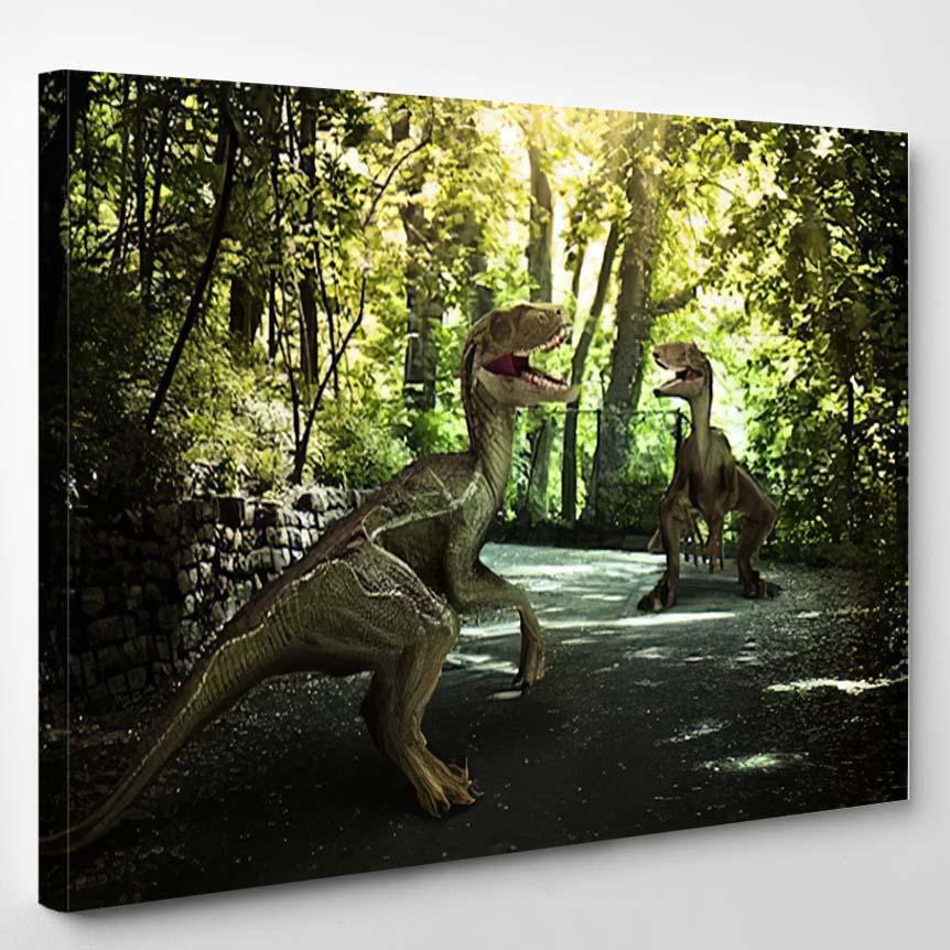 Tropical Prehistoric Scene Several Dinosaurs 1 – Dinosaur Animals Canvas Print