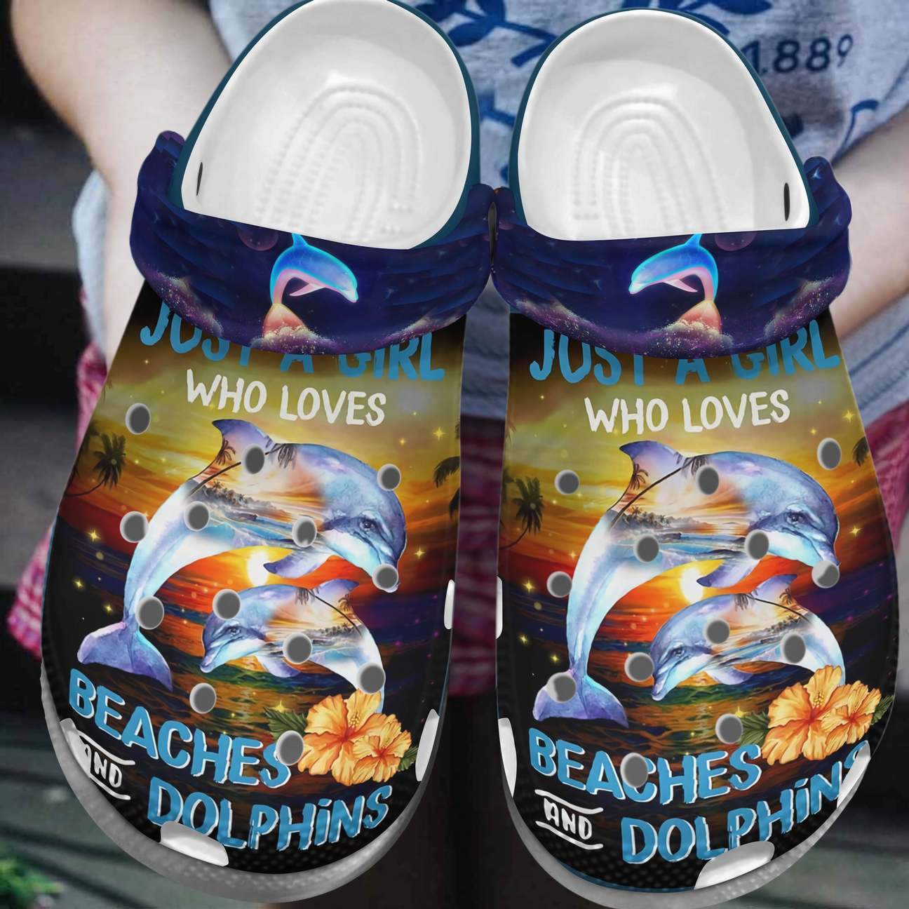 Dolphin Personalized Clog, Custom Name, Text, Color, Number Fashion Style For Women, Men, Kid, Print 3D Just A Girl Who Loves Beaches And Dolphins