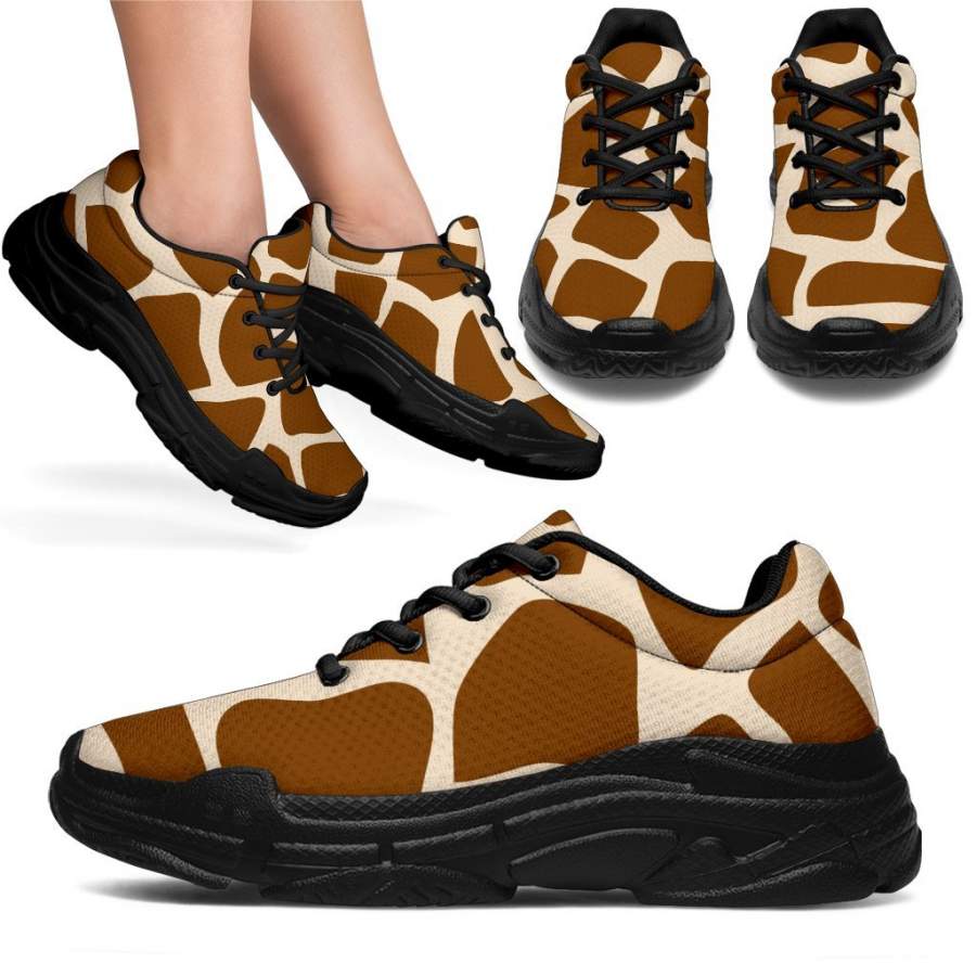 Brown Giraffe Pattern Print Chunky Sneakers