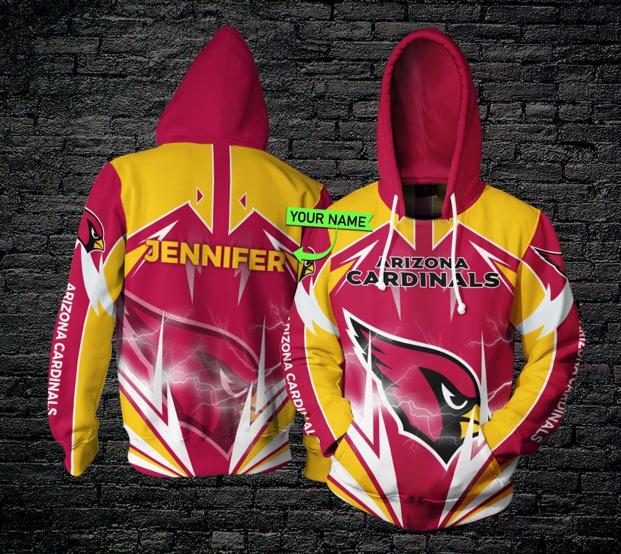 Personalized THA183 3D Hoodie Arizona Cardinals Lightning