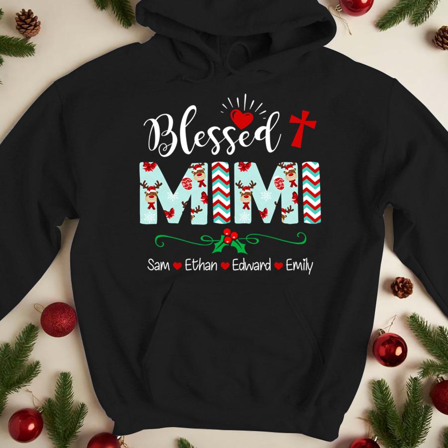 Lovelypod - Hoodie Shirt, Blessed Mimi Christmas Shirt, Custom Mimi Gift Shirt, Cute Mimi Christmas Shirt