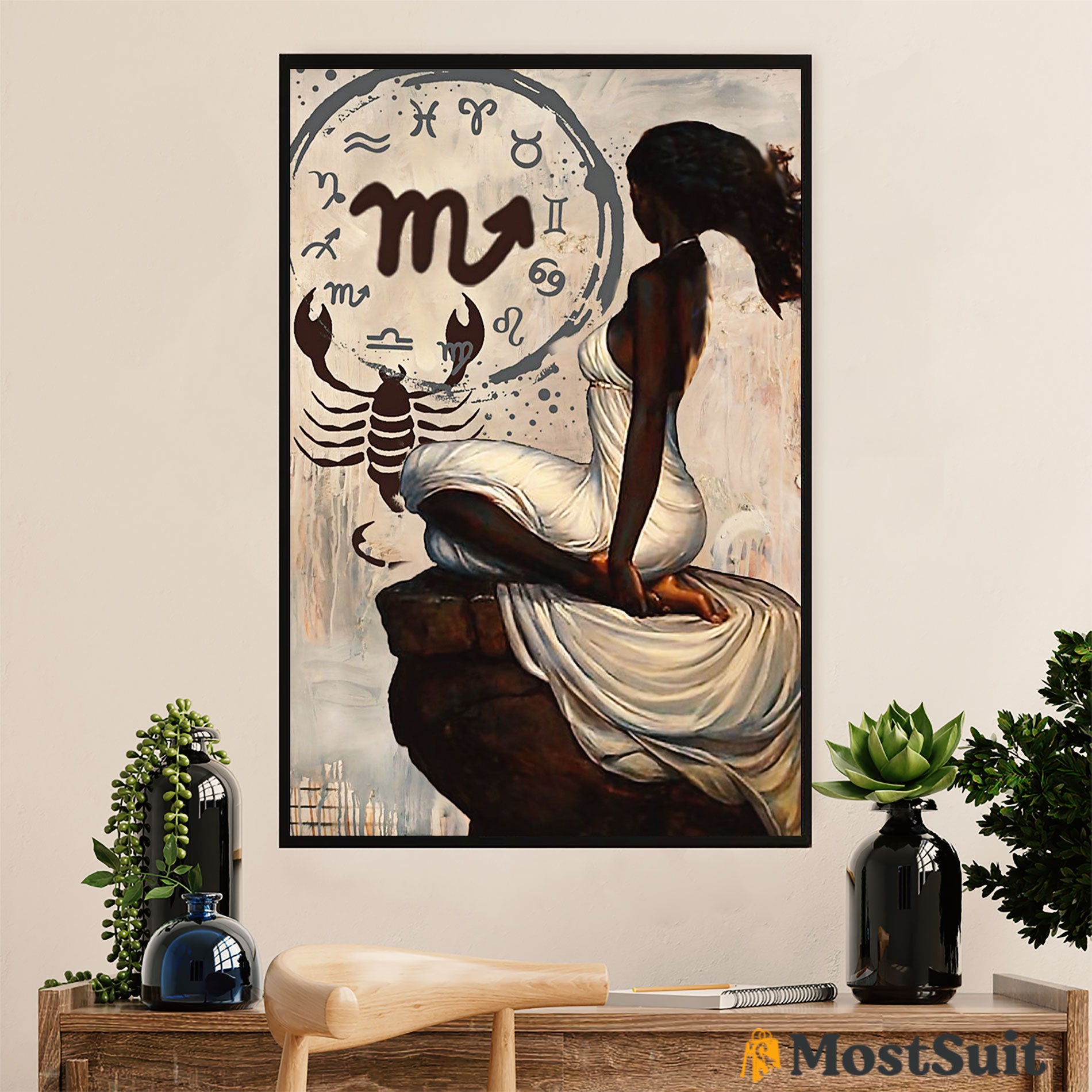 African American Afro Poster | Gift For Black Girl | Juneteenth Day Room Wall Art – Scorpion Zodiac Black Woman