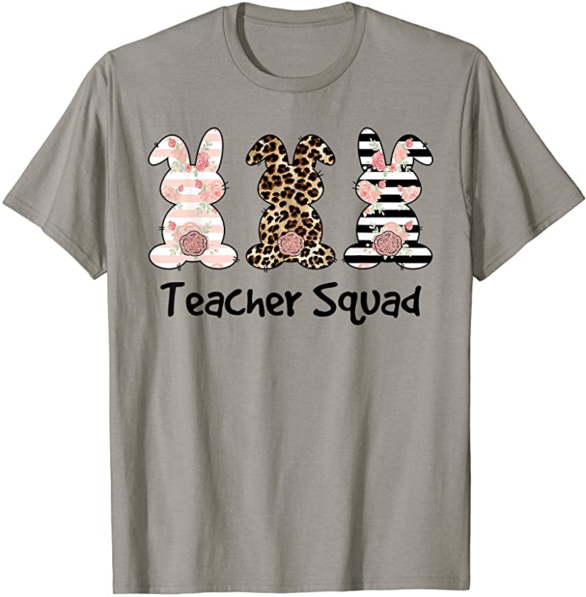 Teacher Squad Bunnies Rabbits Leopard Happy Easter Day Tees T-Shirt