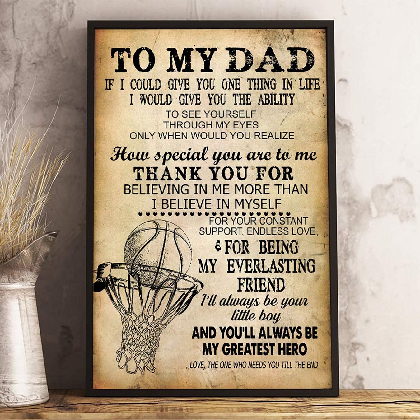 Poster Basketball My Dad Always Be My Greatest Hero- House Decor – Motivational Wall Art – Aesthetic Posters – Vintage Posters