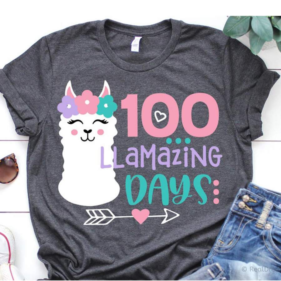 100th day of school – G2-100 llamazing days of school llama shirt for kids for teacher – GST