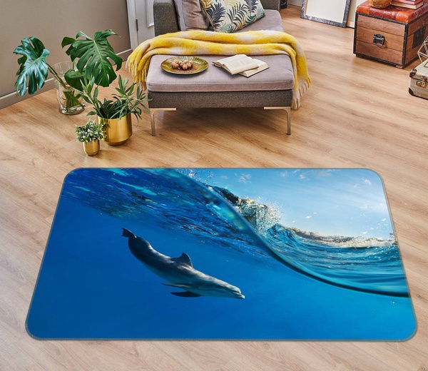 3D Ocean Dolphins Waves Area Rug Home Decor