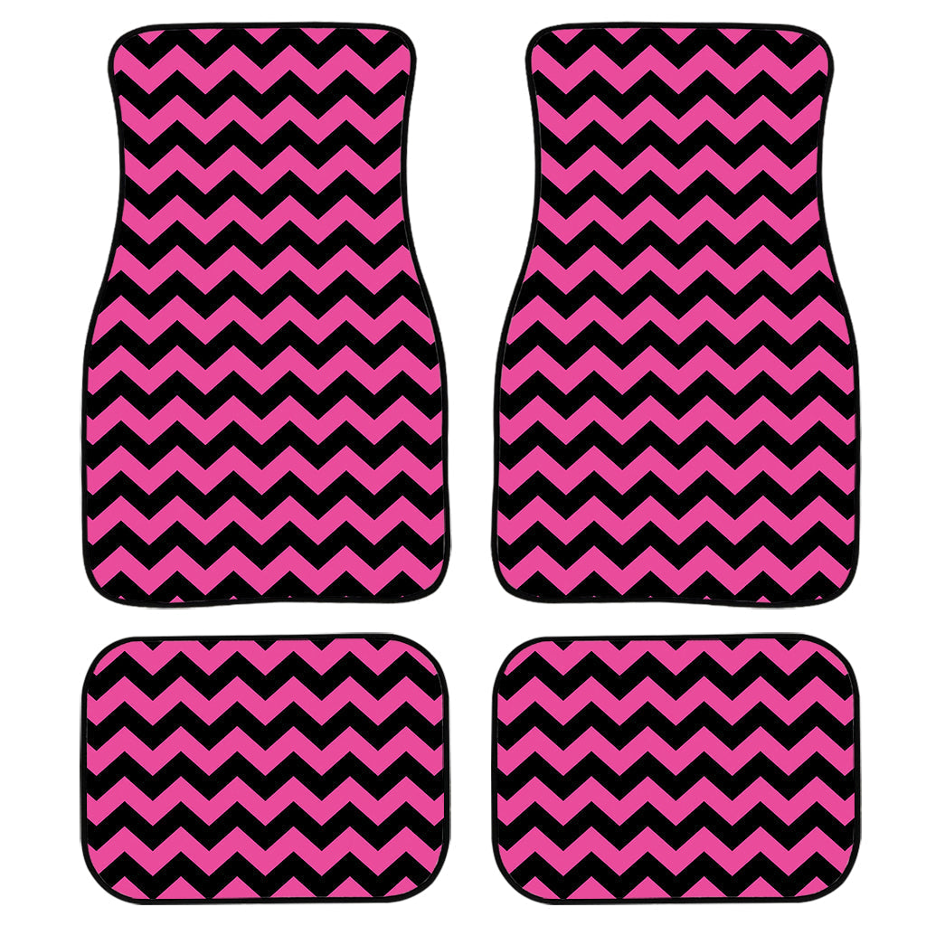 Pink And Black Chevron Pattern Print Front And Back Car Floor Mats, Front Car Mat