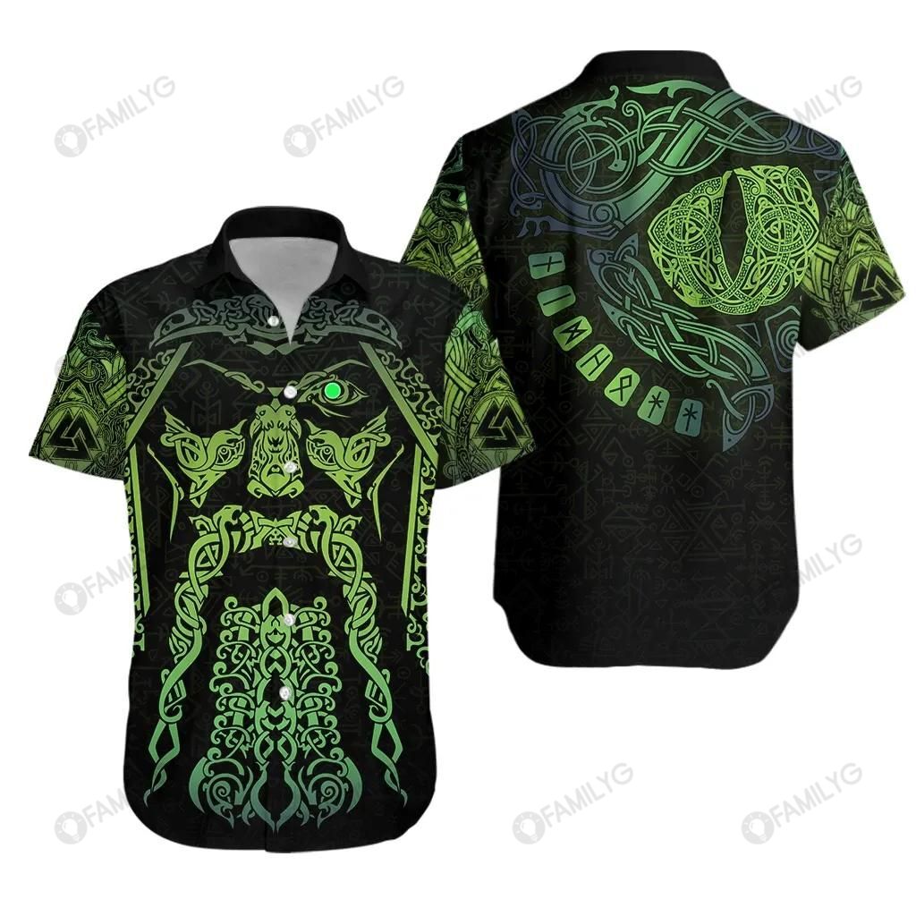 Viking Shirts – Nordic Viking Odin Gods Green Colorful – The Vikings Hawaiian Shirt Summer Hawaiian For Men, Women, Couple