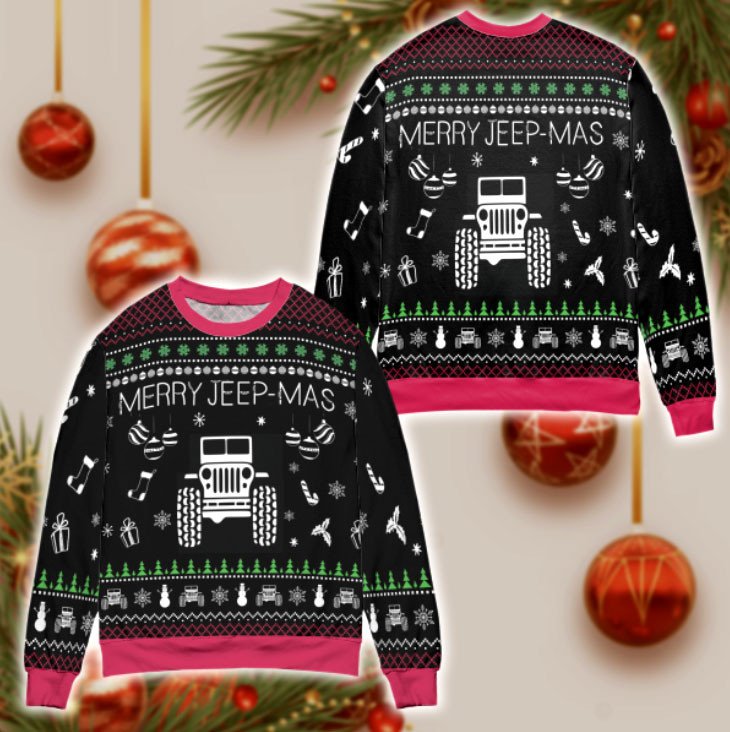 Merry Jeep-Mas Black Christmas Sweater Lt11