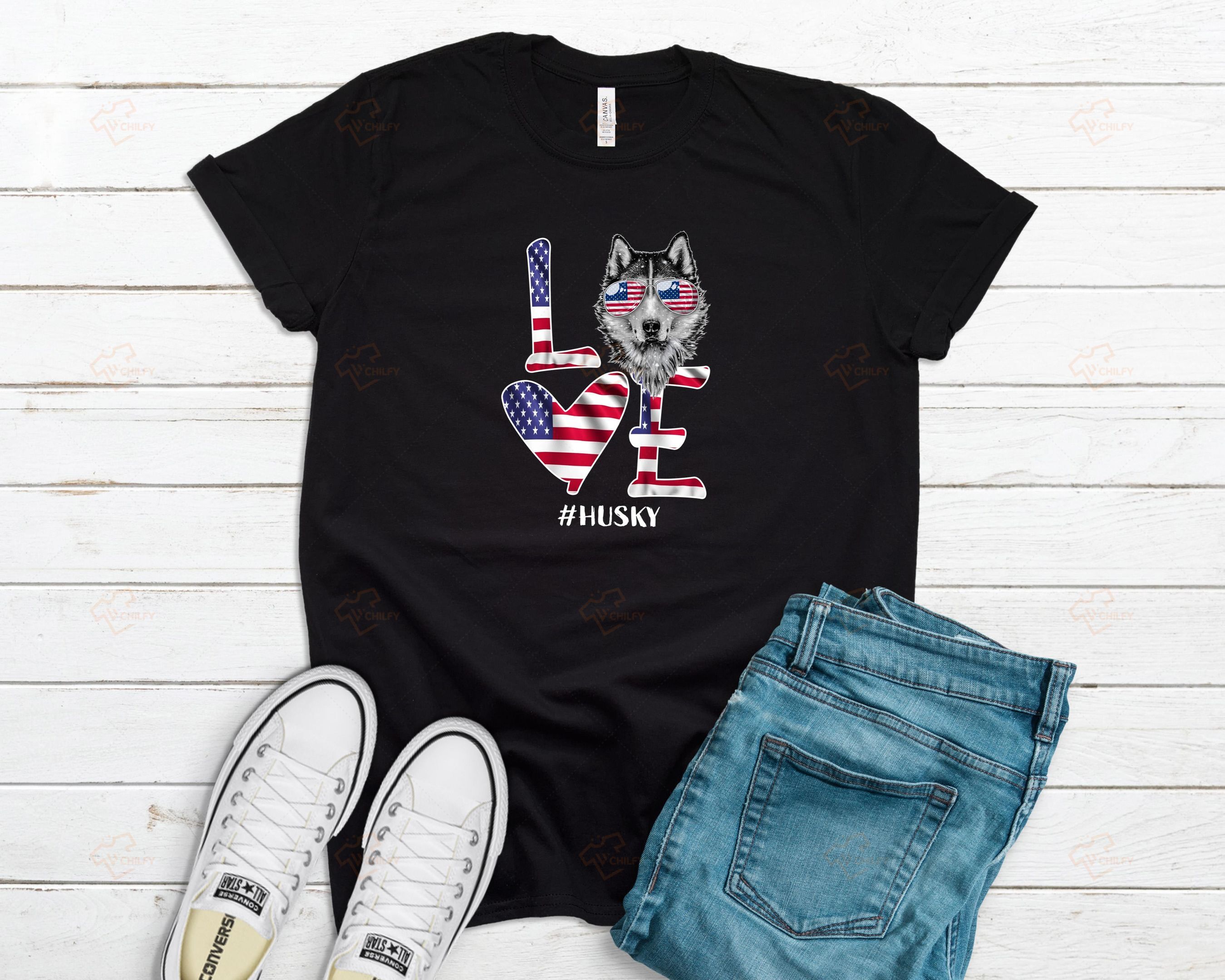 Patriotic Frech Husky Shirt, American Flag Love Tshirt, 4th of July Shirt, Independence Day Shirt, French Husky Tee