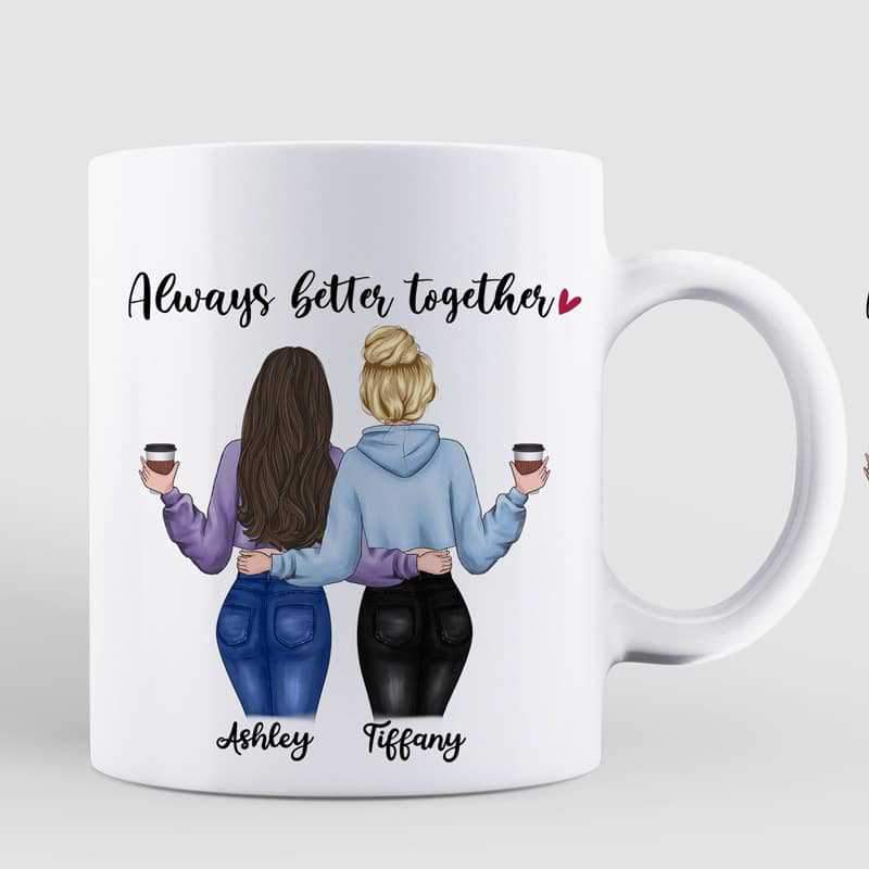 Besties Modern Girls Back View Standing Personalized Mug