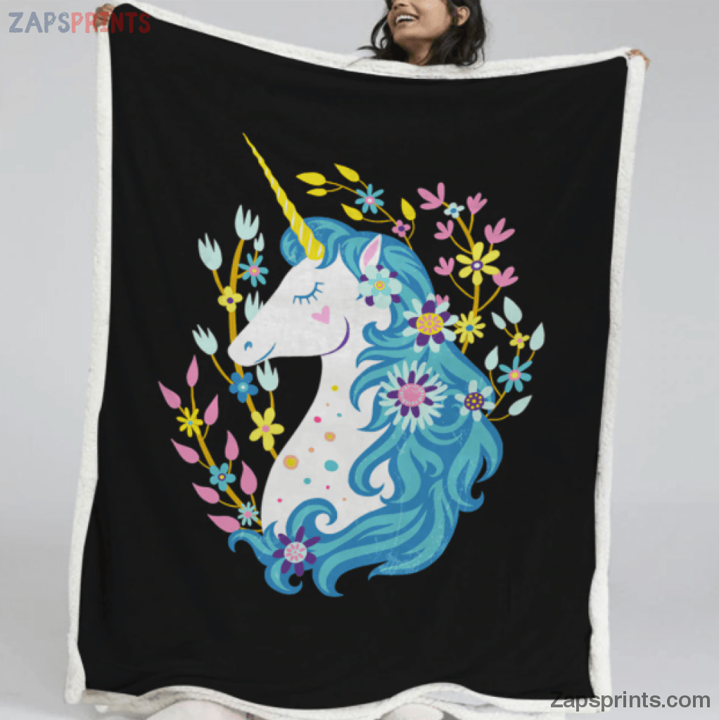 Unicorn Portrait Floral Blanket