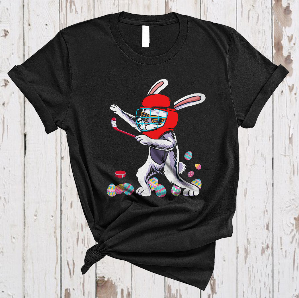 Dabbing Bunny Playing Hockey Cute Cool Easter Day Hockey Coach Player Egg Hunt T-Shirt