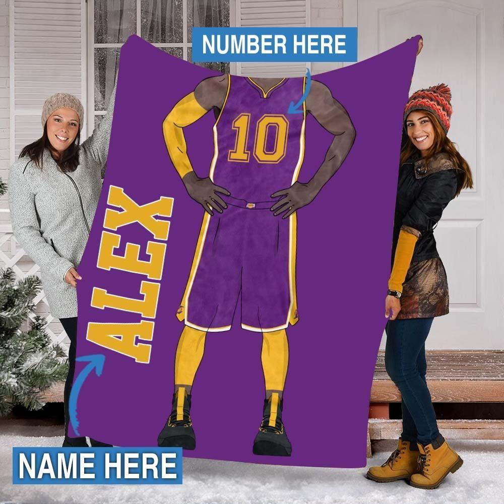 Purple Alex Basketball Custom Text Name And Number Fleece Blanket