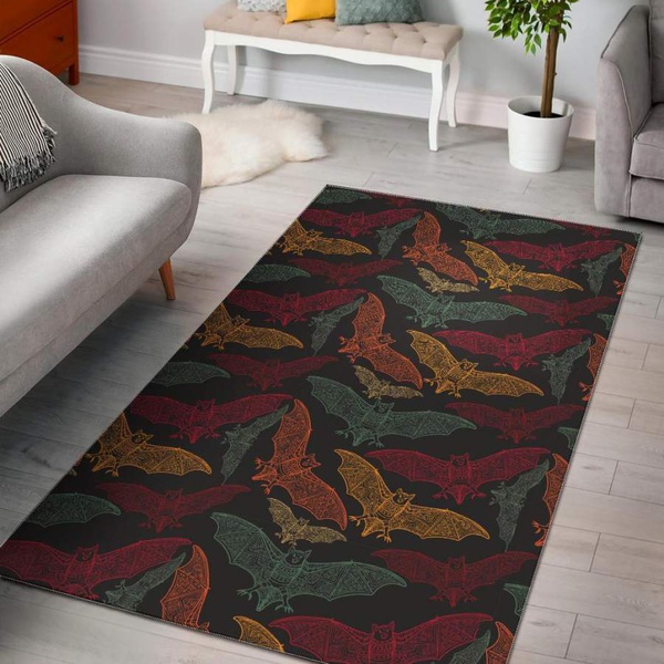 Aztec Bat Halloween Pattern Print Area Rug