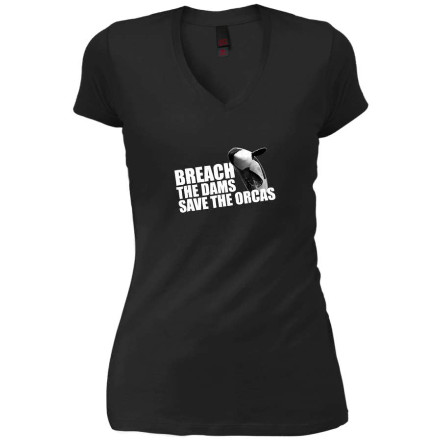 AGR Breach The Dams Save The Orcas Killer Whales Ladies V-Neck