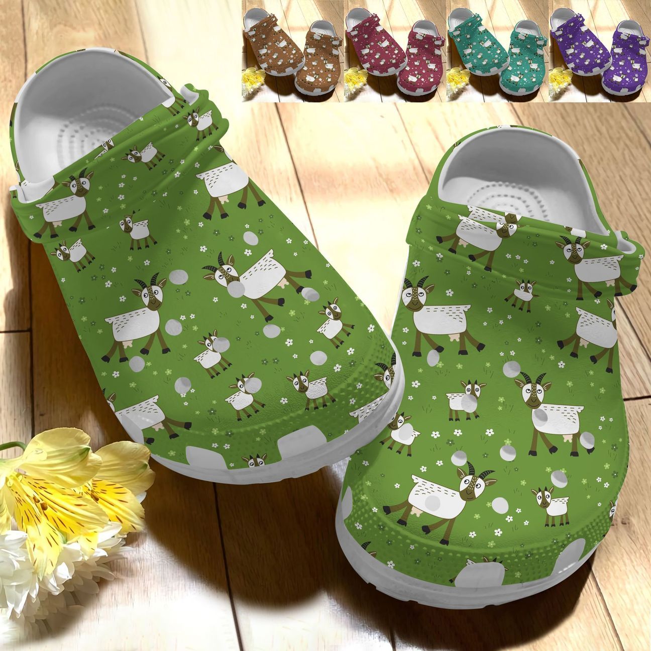 Goat Personalize Clog, Custom Name, Text, Fashion Style For Women, Men, Kid, Print 3D Whitesole Cute Goats