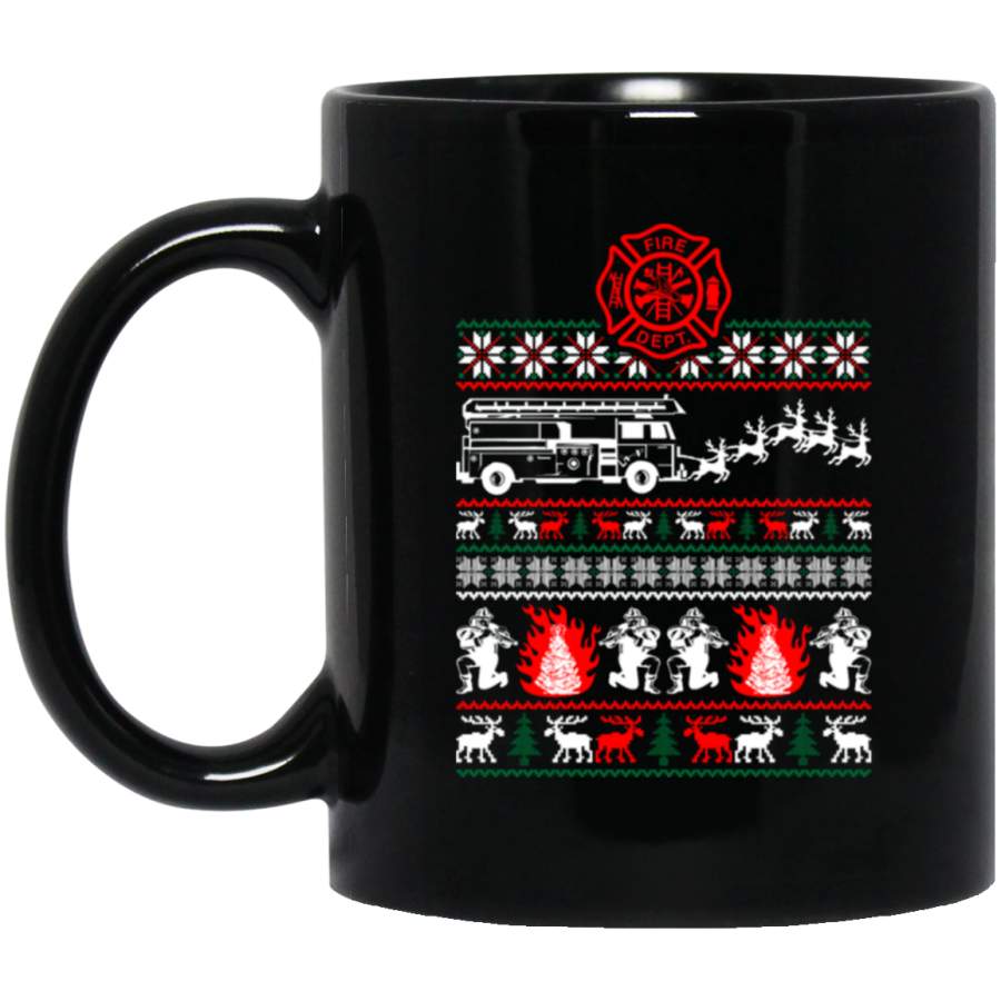 Christmas Firefighter Fireman Ugly Sweater Xmas Black Mug