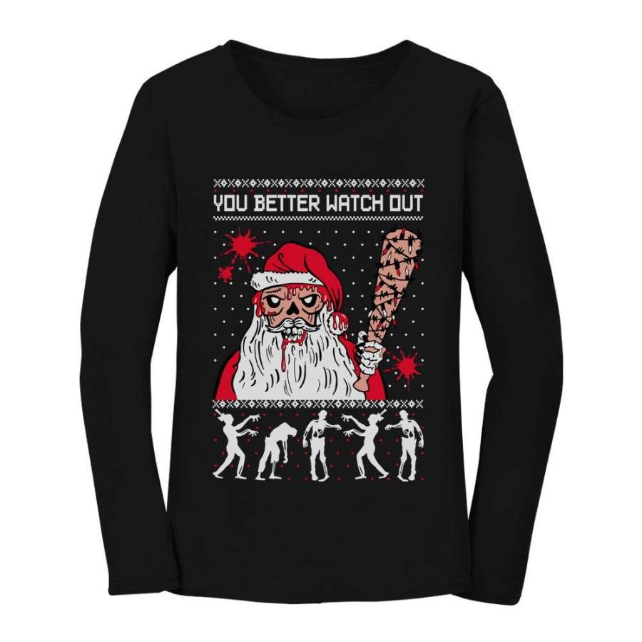 Zombie Santa and Dead Walkers Ugly Christmas Women Long Sleeve T-Shirt