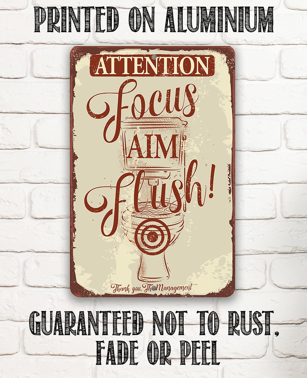 Attention Focus Aim Flush Metal Sign – 8″x12″ or 12″x18″