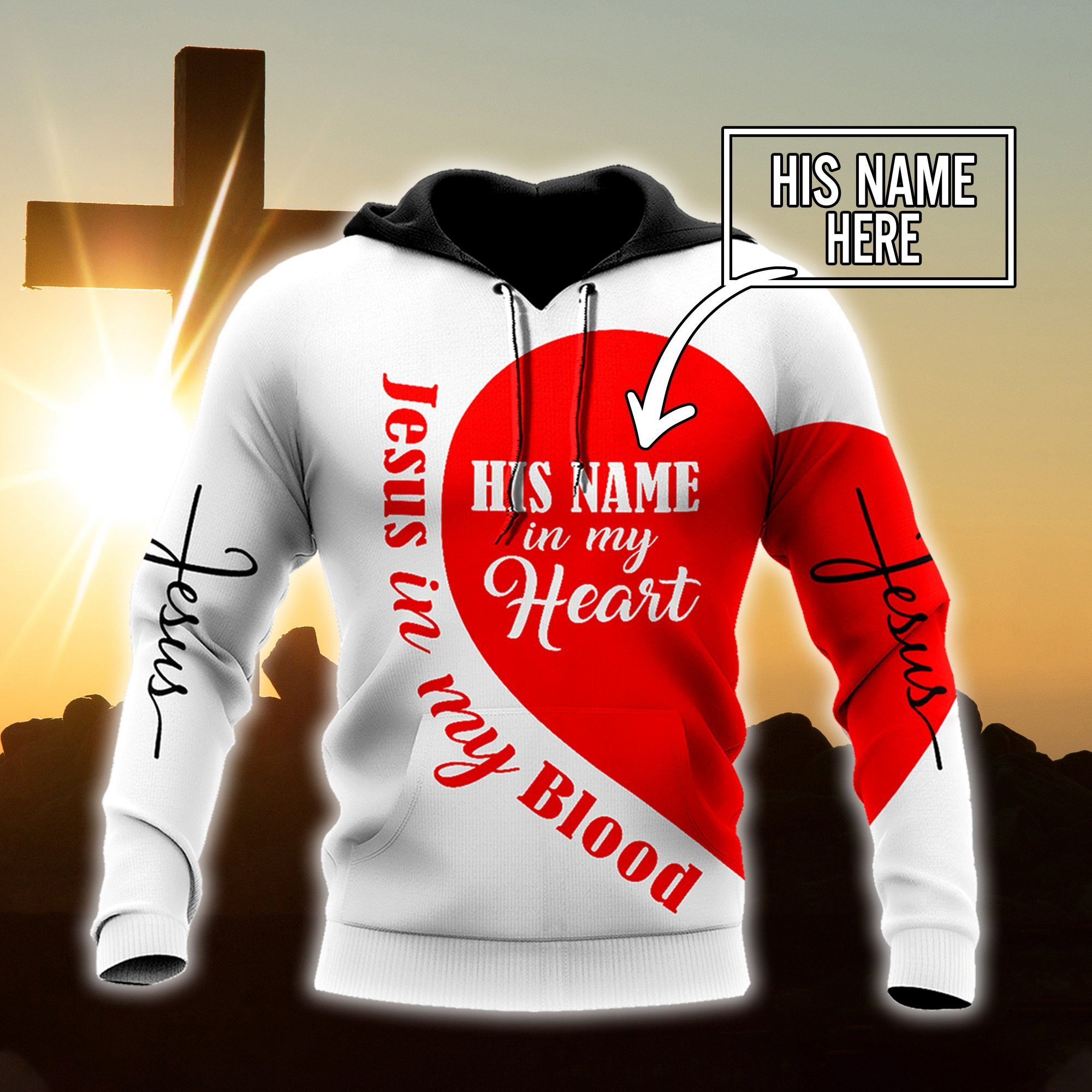 Jesus In My Blood Jesus All Over Printed Customized Unisex Couple Hoodie