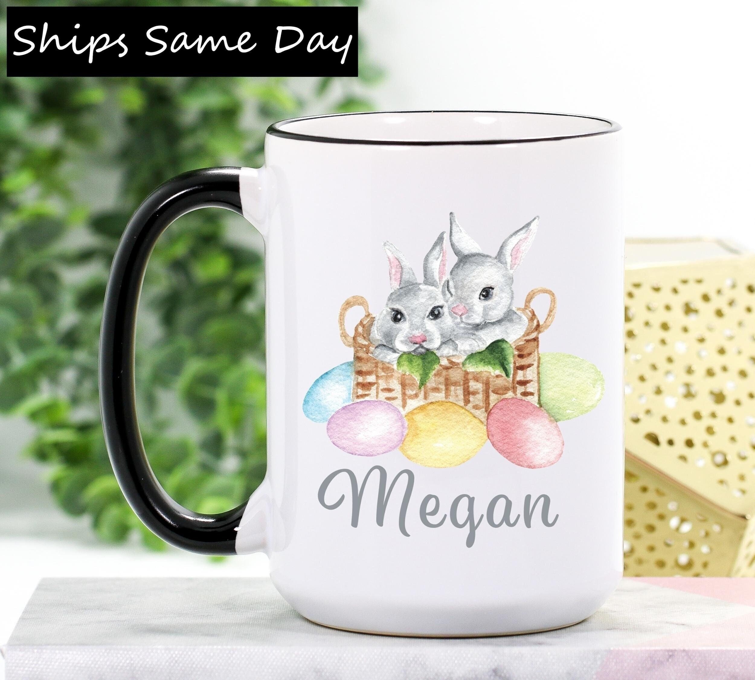 Personalized Easter Bunny Mug – Easter Basket Gift for Her – Bunny Mug with Name for Easter – Happy Easter Mug – Cute Bunny Gift for Easter